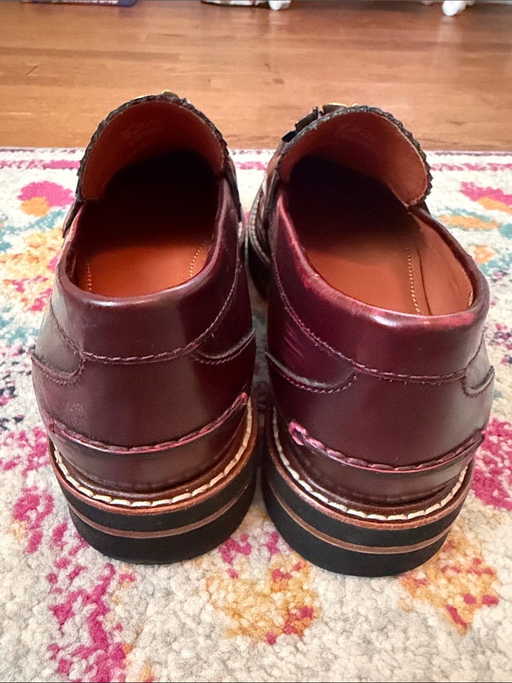 Coach Burgundy Leather Floral-Accent Loafers - Picture 5 of 8